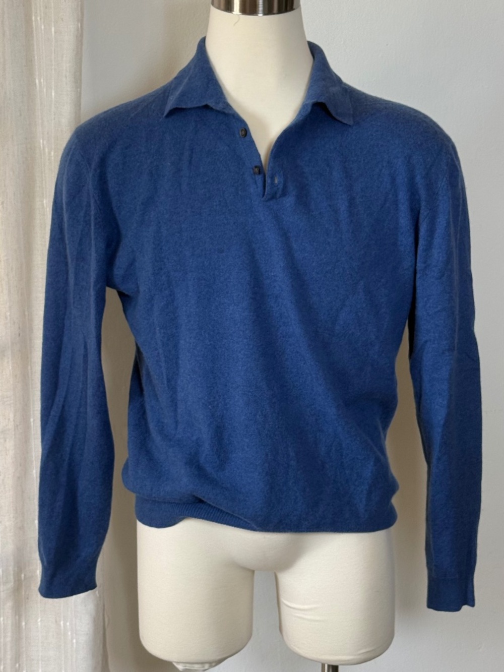 Joseph & Lyman 100% Cashmere Collared Polo Sweater Blue – Large